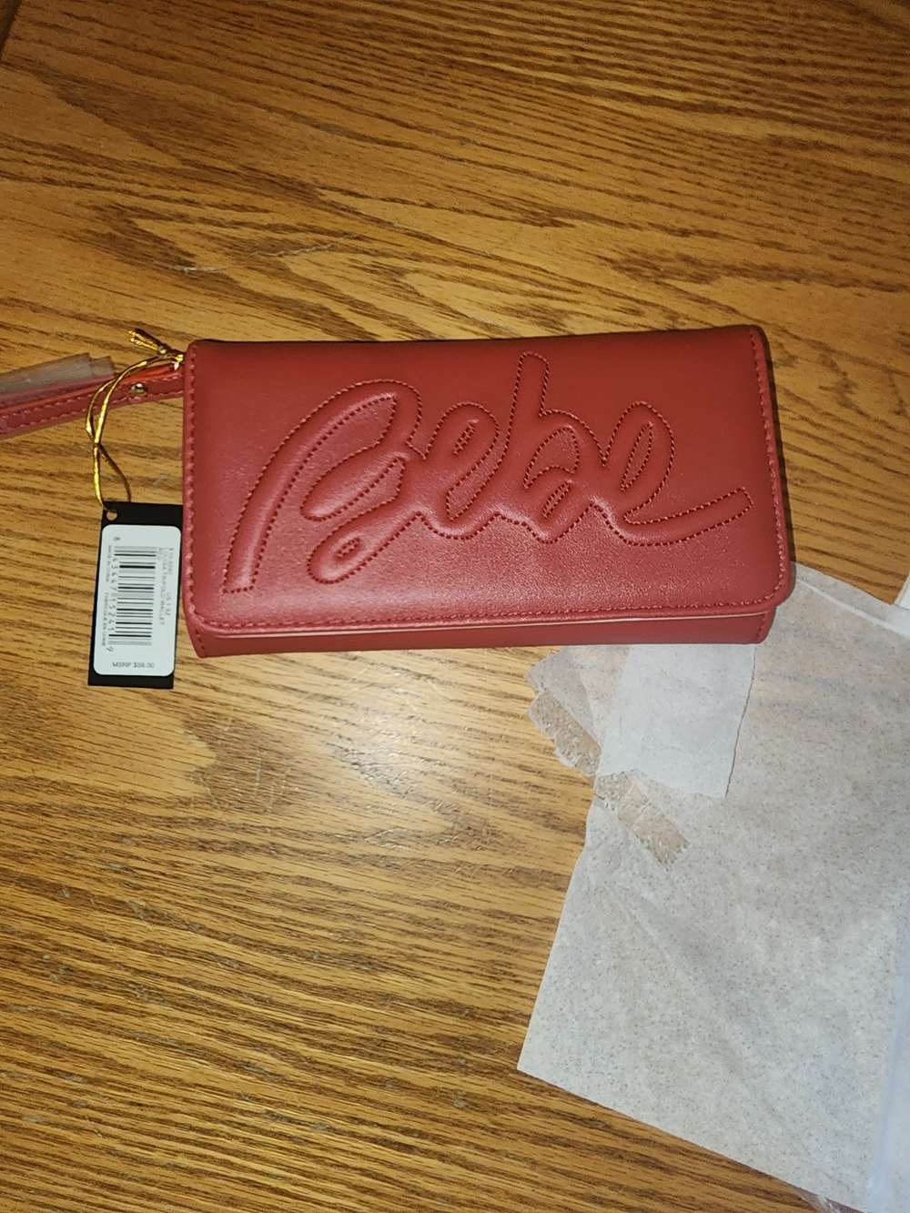 bebe Red Trifold Wallet with Wristlet Accent
